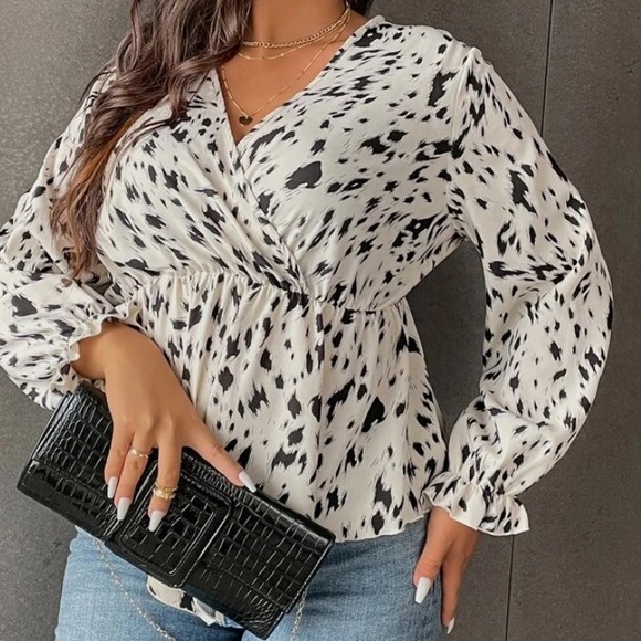 Boho plus size leopard print peplum blouse - Picture 10 of 11